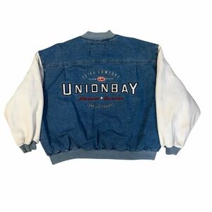 VTG UnionBay Denim Jean Bomber Jacket Mens Medium 90s Retro Hip Hop Streetwear